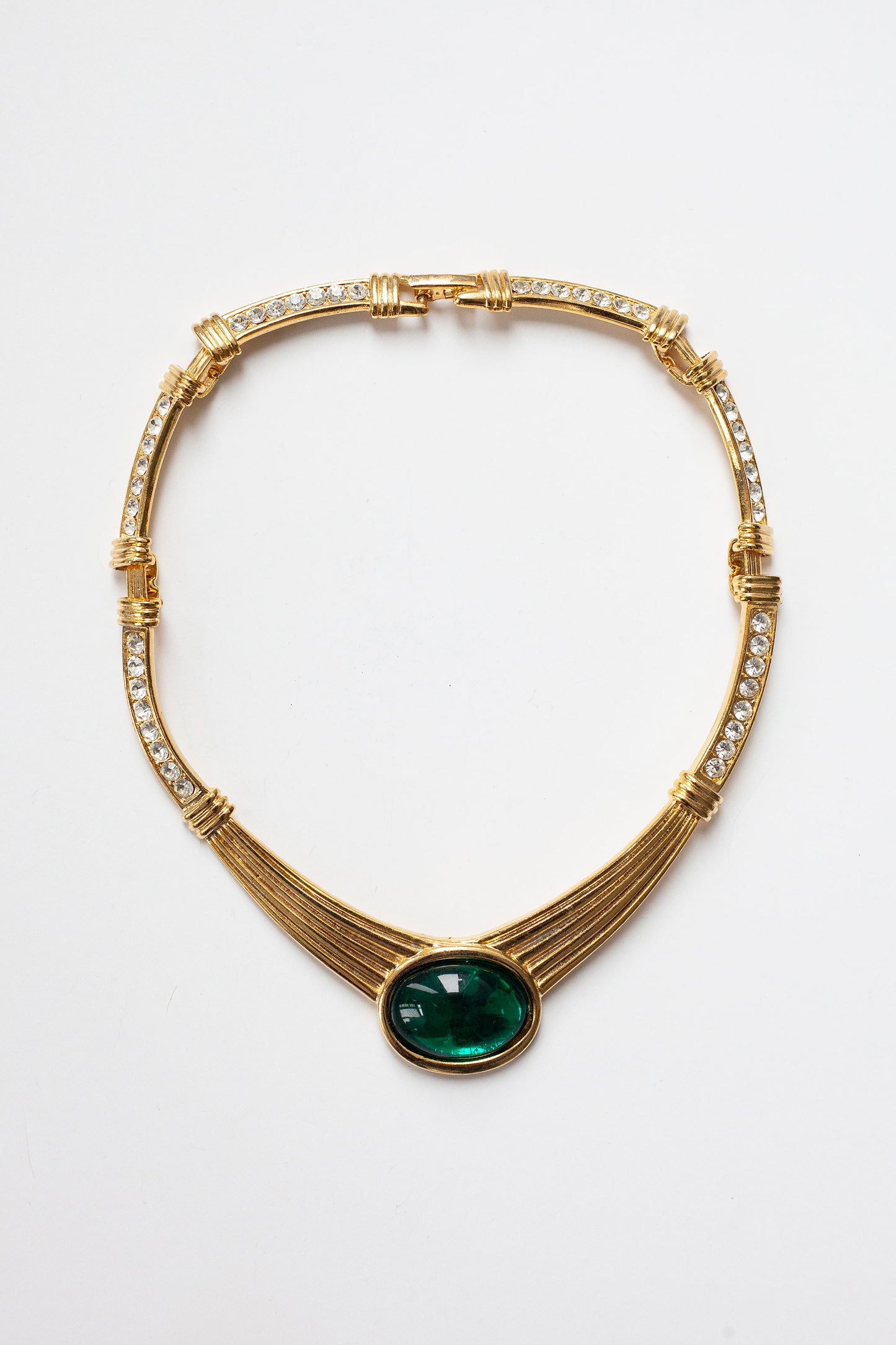 Vintage Diamanté Green Cabachon Necklace