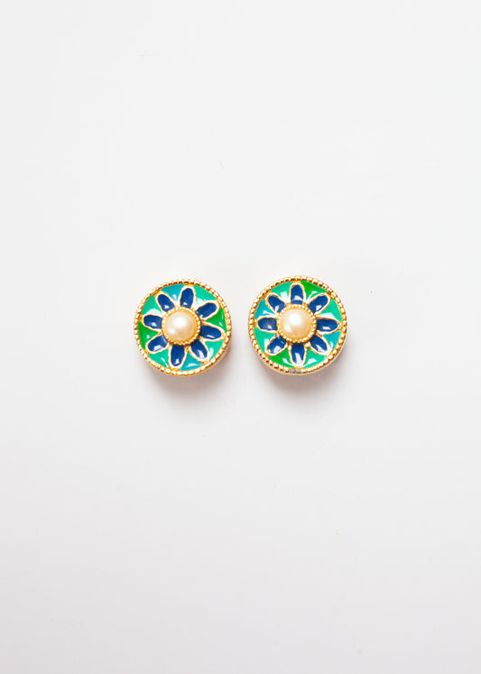 Vintage Enamel and Pearl Earrings