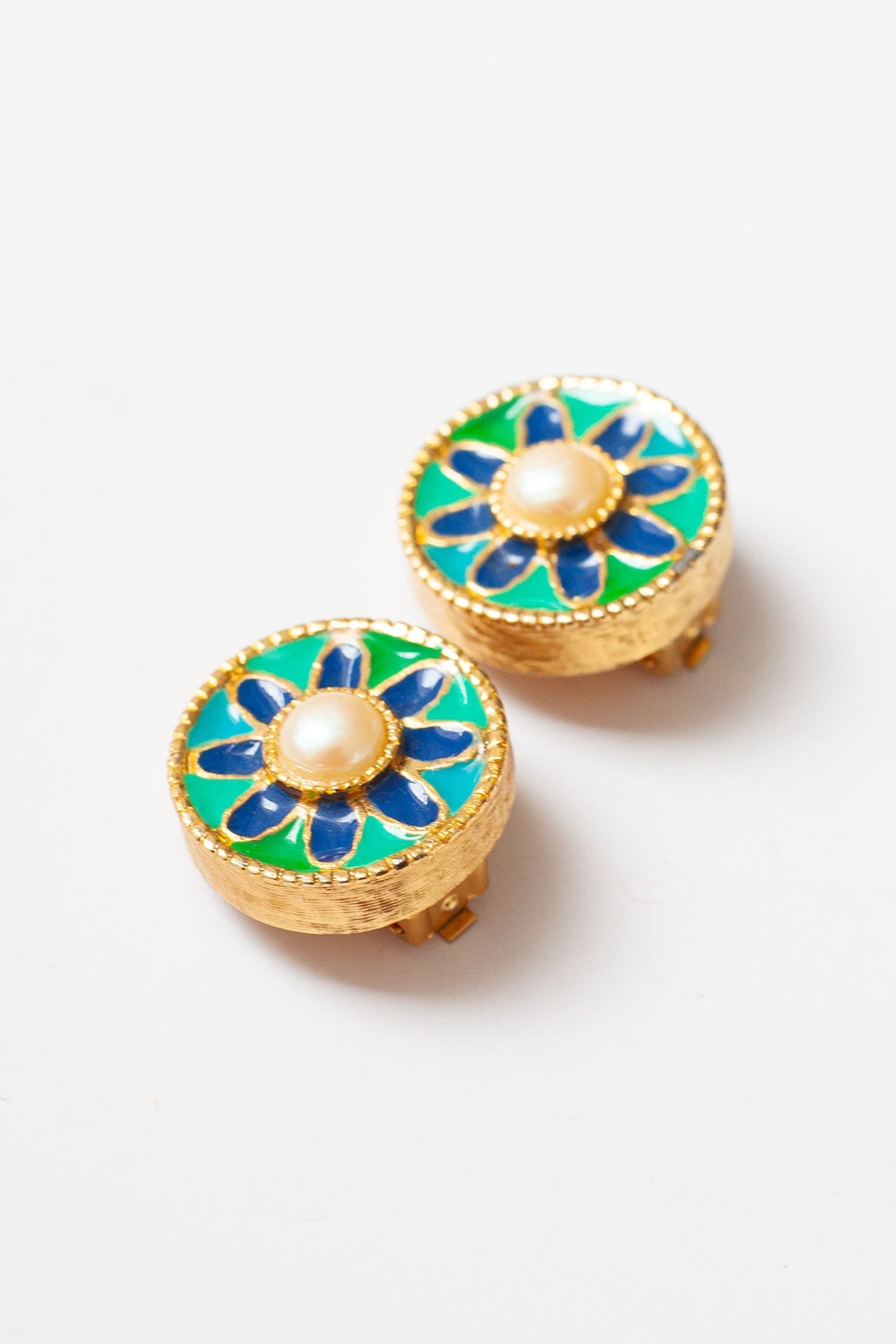 Vintage Enamel and Pearl Earrings