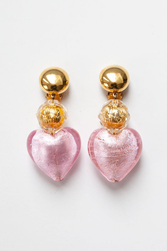 Vintage Glass Heart Drop Earrings