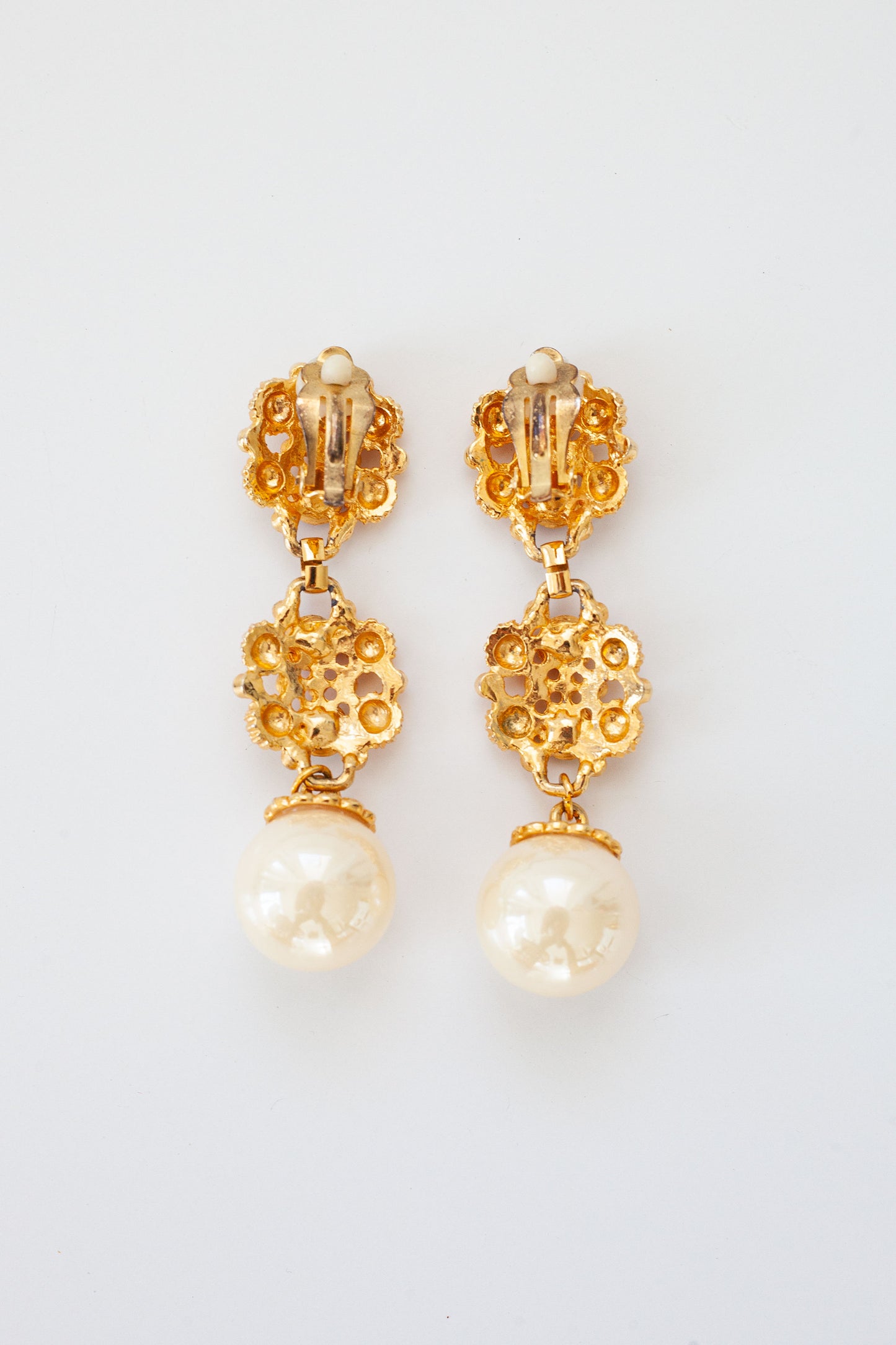 Vintage Gold Pearl Dangle Earrings