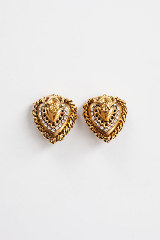 Vintage Rhinestone Heart Earrings