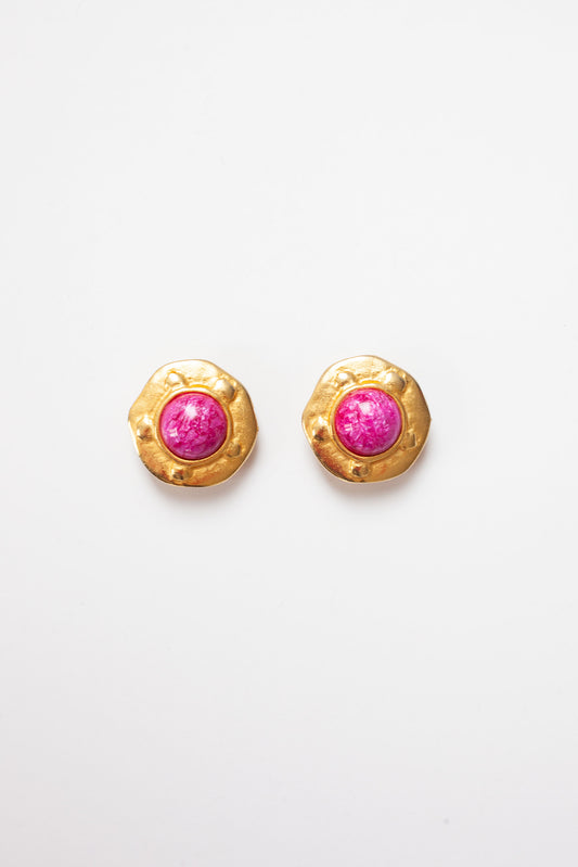Vintage Magenta Disk Earrings