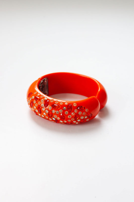 Vintage Orange Rhinestone Cuff Bracelet
