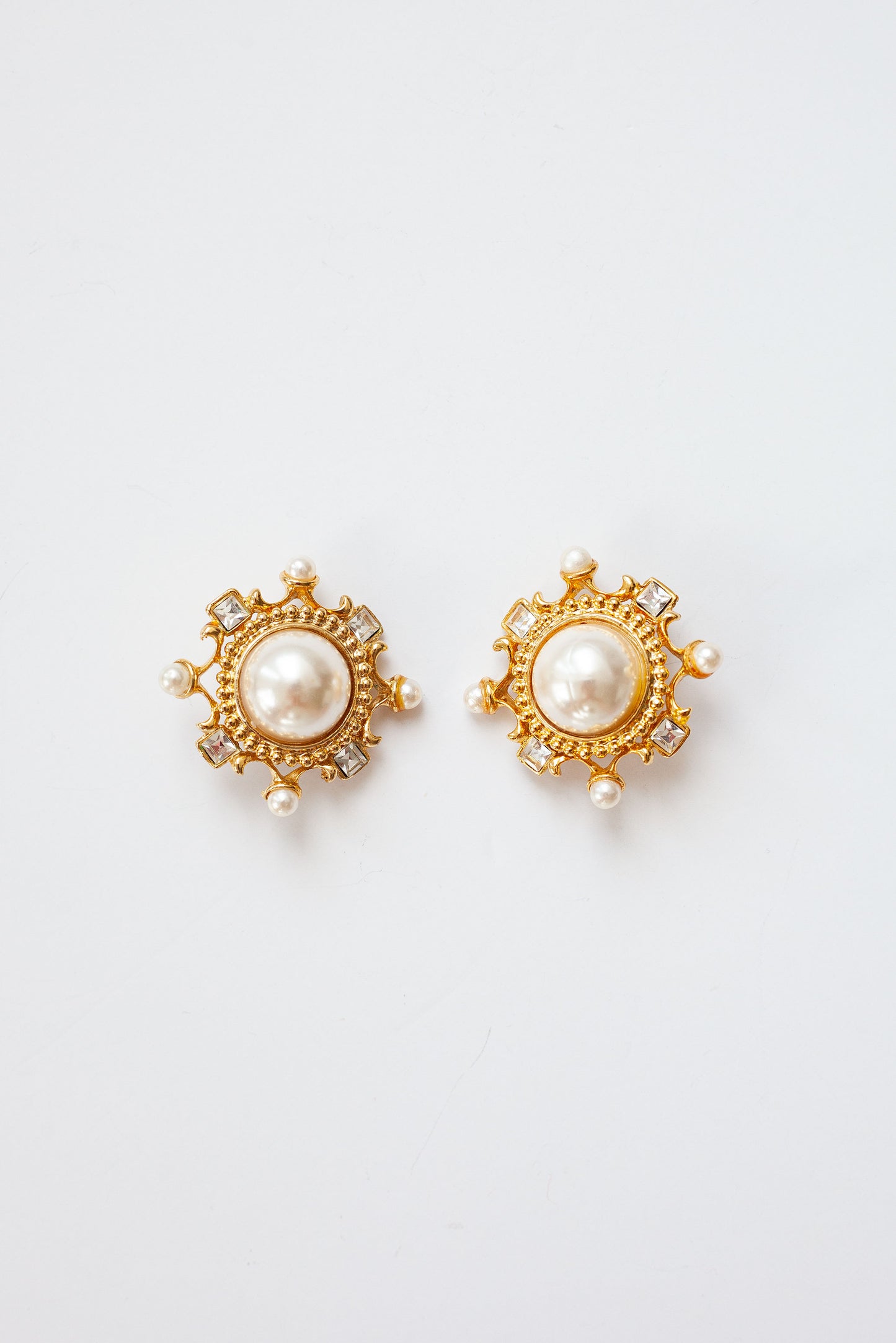 Vintage Pearl and Rhinestone Earrings