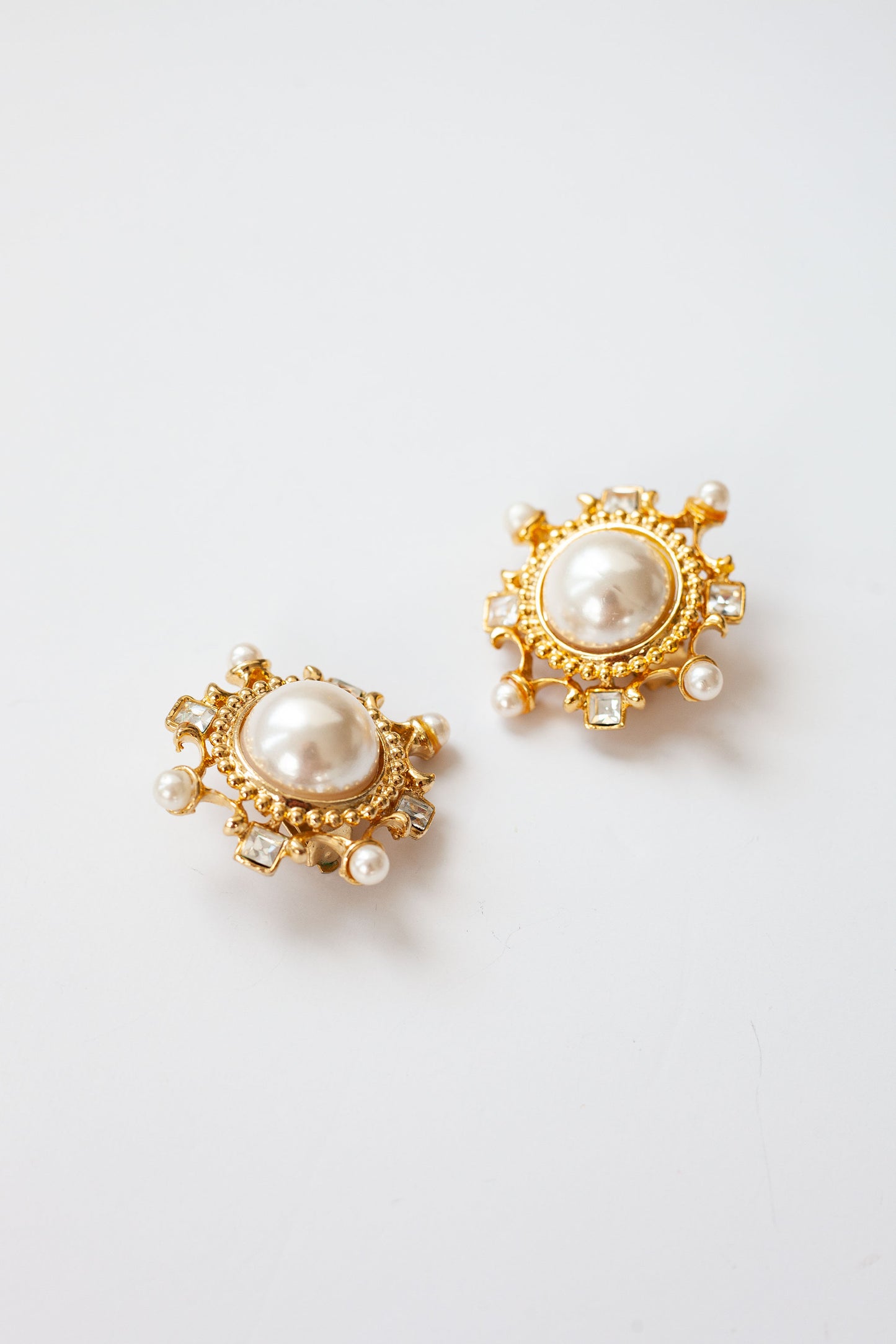 Vintage Pearl and Rhinestone Earrings