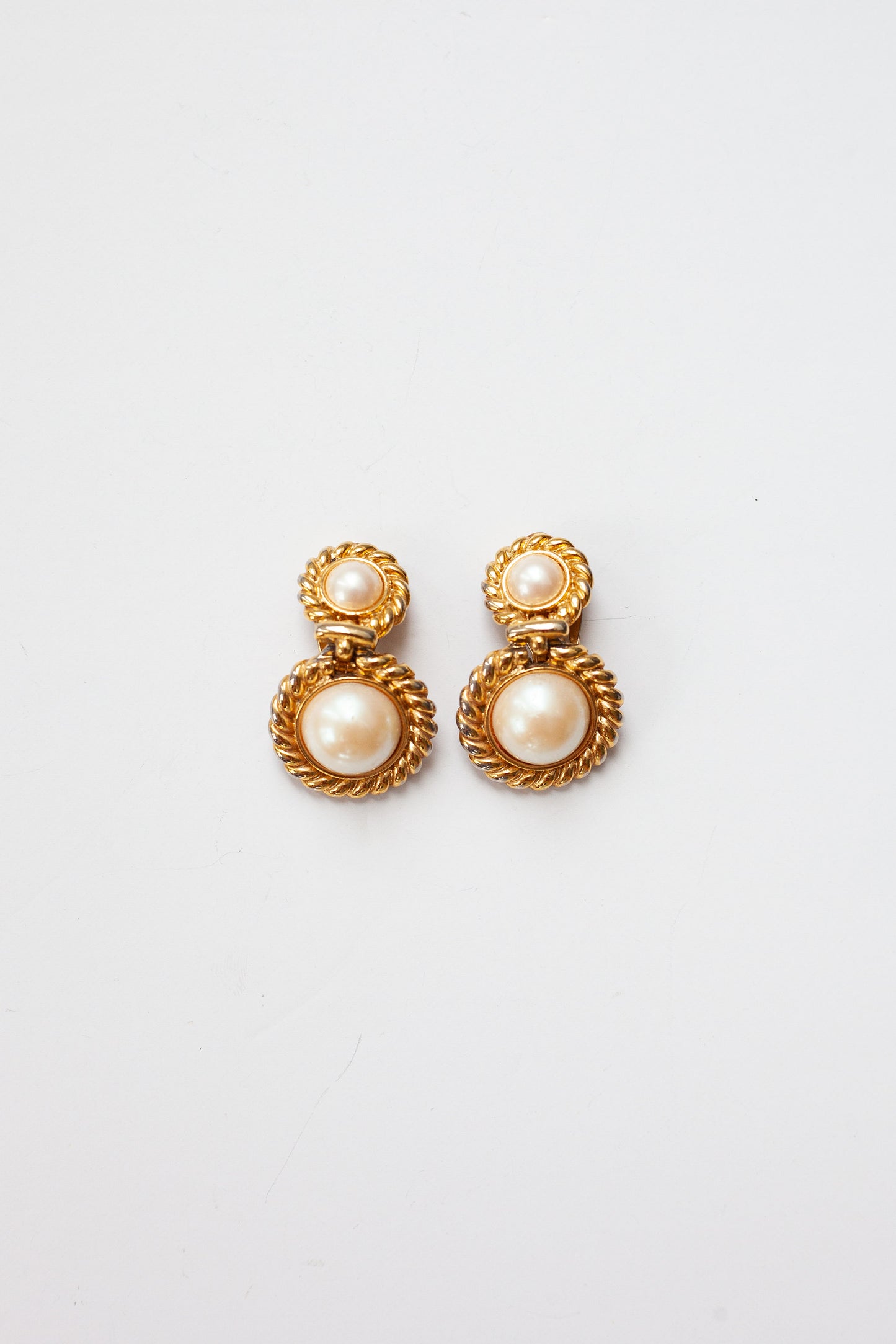 Vintage Petite Designer Double Pearl Drop Earrings