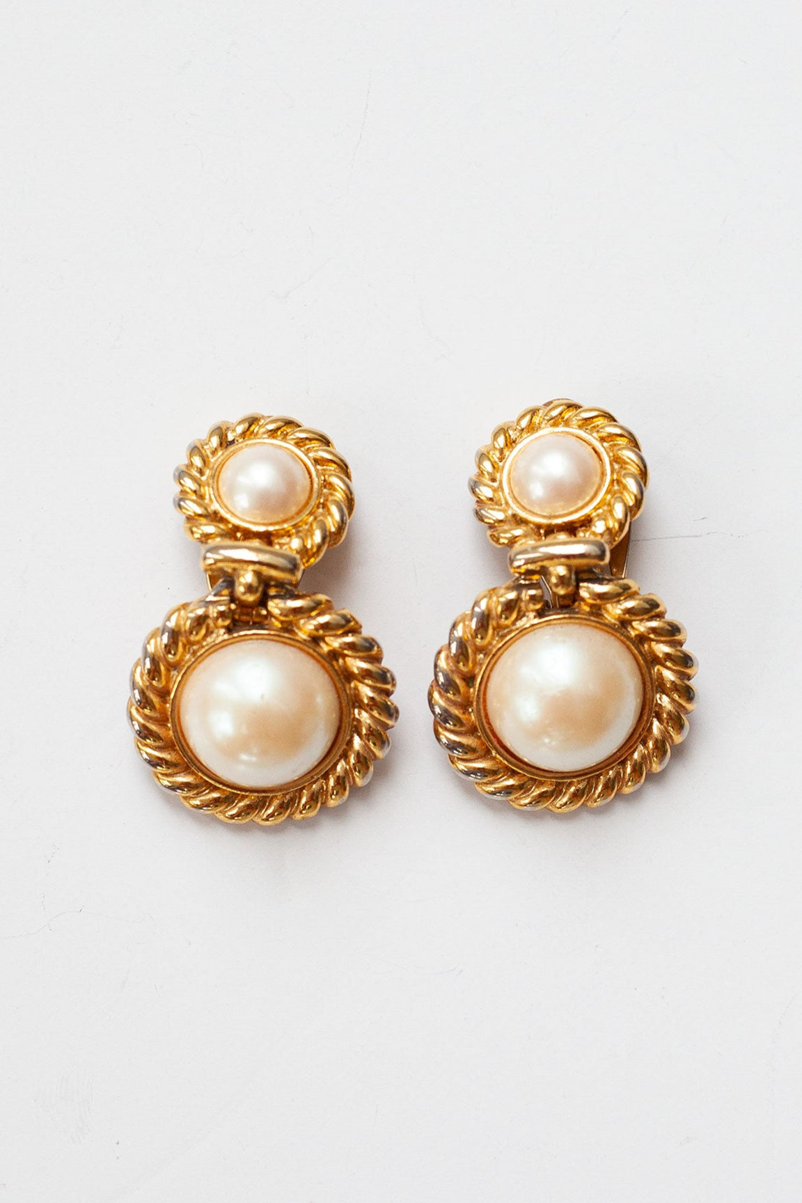 Vintage Petite Designer Double Pearl Drop Earrings
