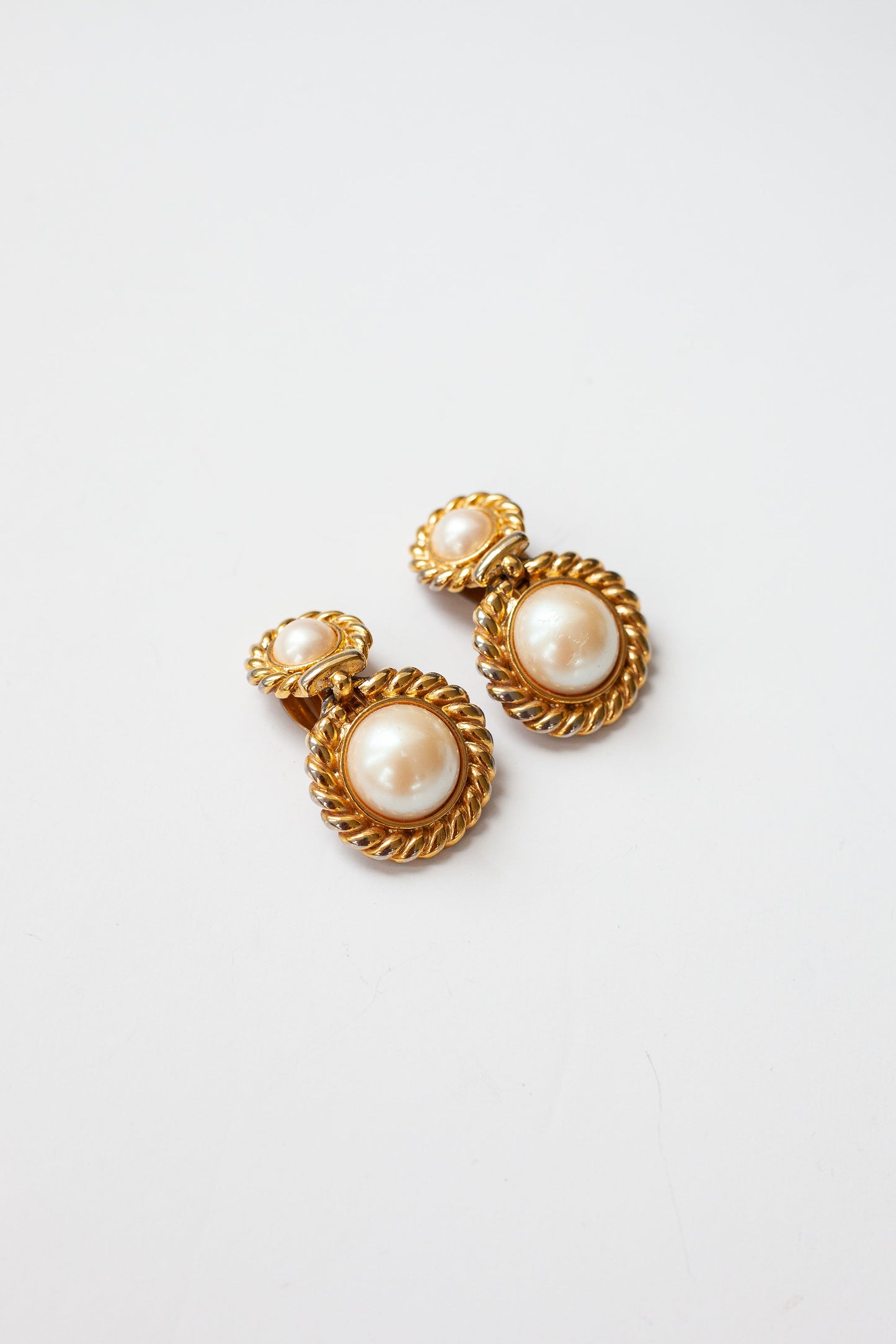 Vintage Petite Designer Double Pearl Drop Earrings