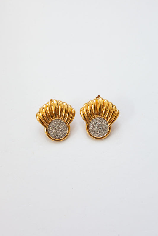 Vintage Designer Rhinestone Fan Earrings