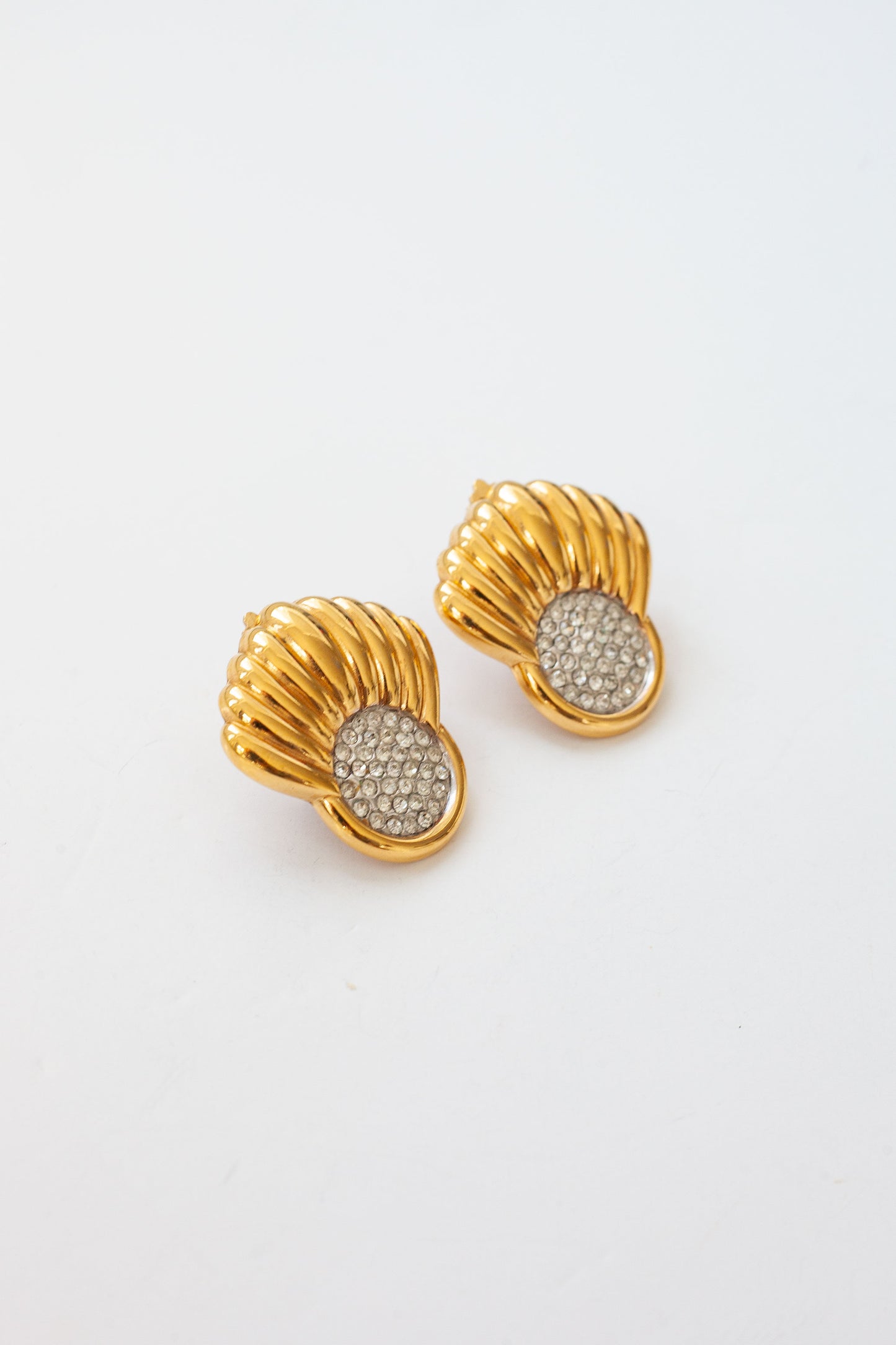Vintage Designer Rhinestone Fan Earrings