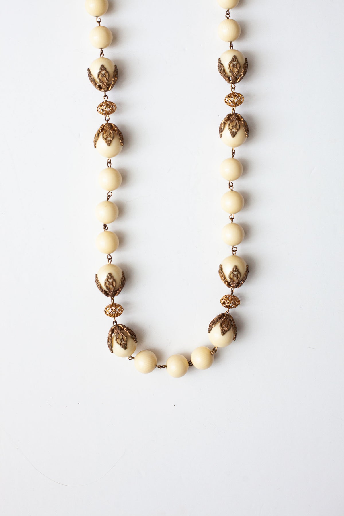 Vintage Long Neutral Bead Necklace