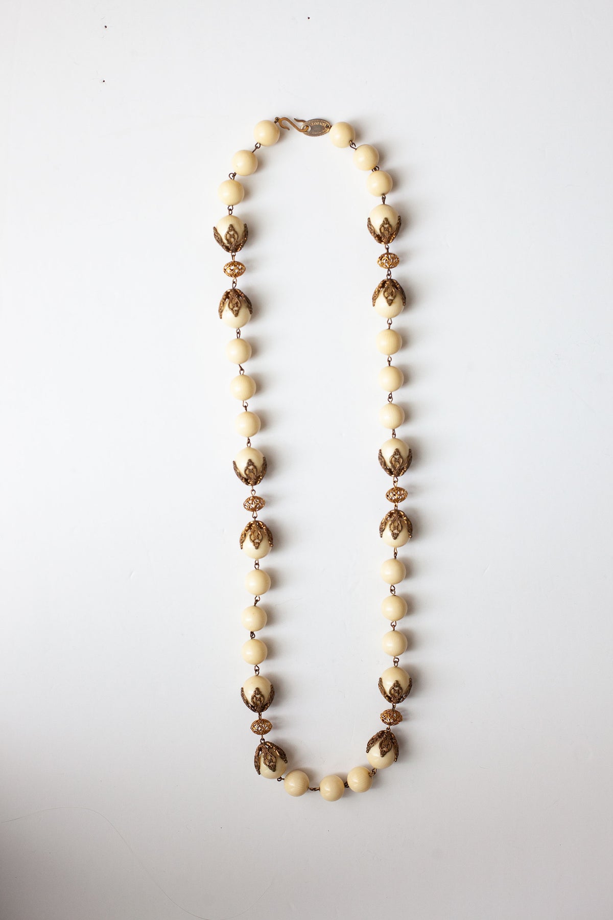 Vintage Long Neutral Bead Necklace