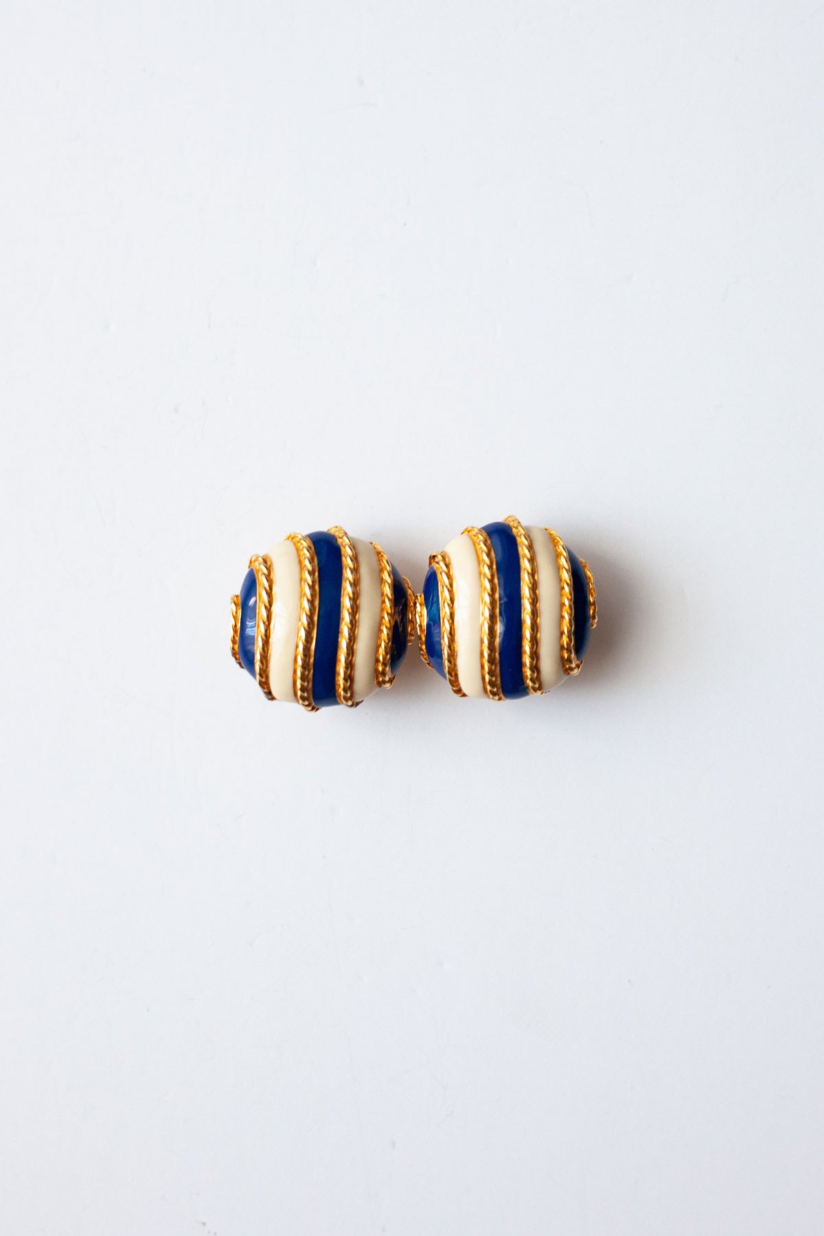 Vintage Navy Stripe Round Earrings