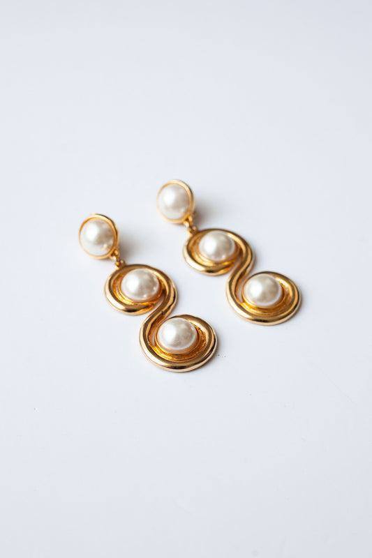 Vintage Swirl Pearl Drop Earrings