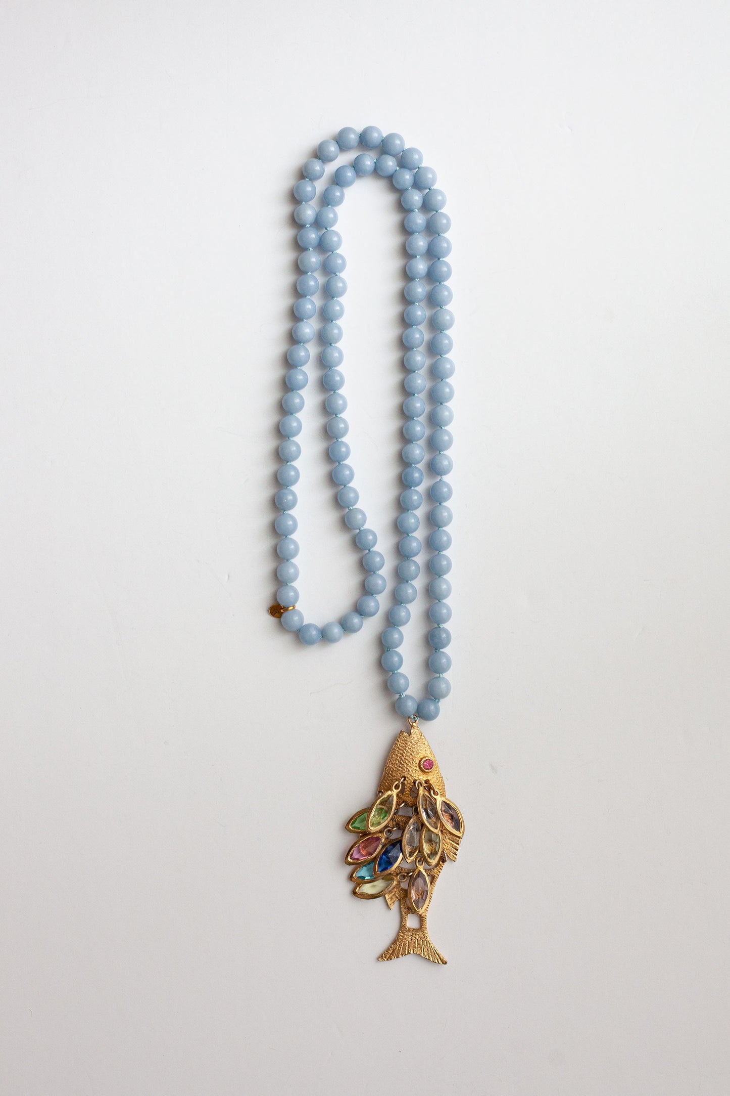 Angelite Necklace with Vintage Fish Pendant