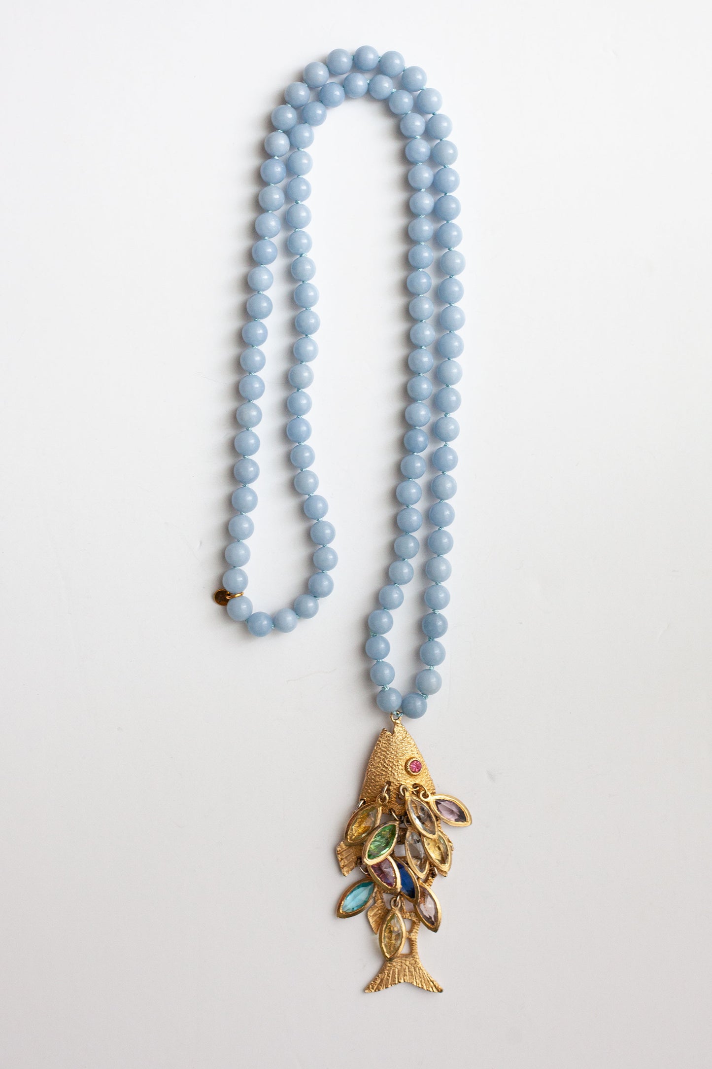 Angelite Necklace with Vintage Fish Pendant