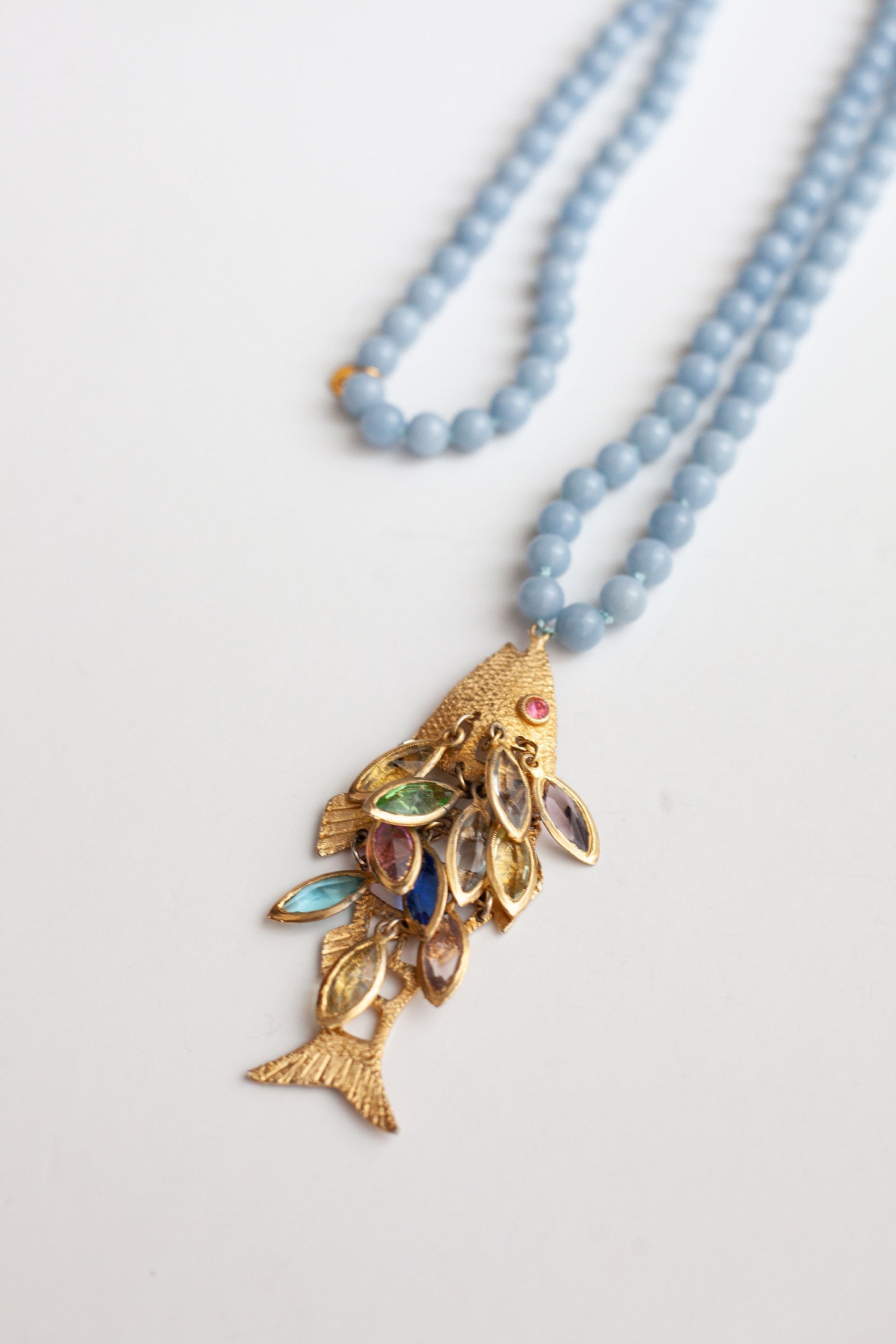 Angelite Necklace with Vintage Fish Pendant
