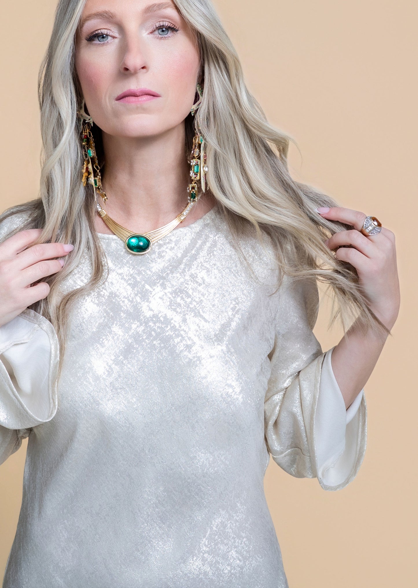 Vintage Diamanté Green Cabachon Necklace