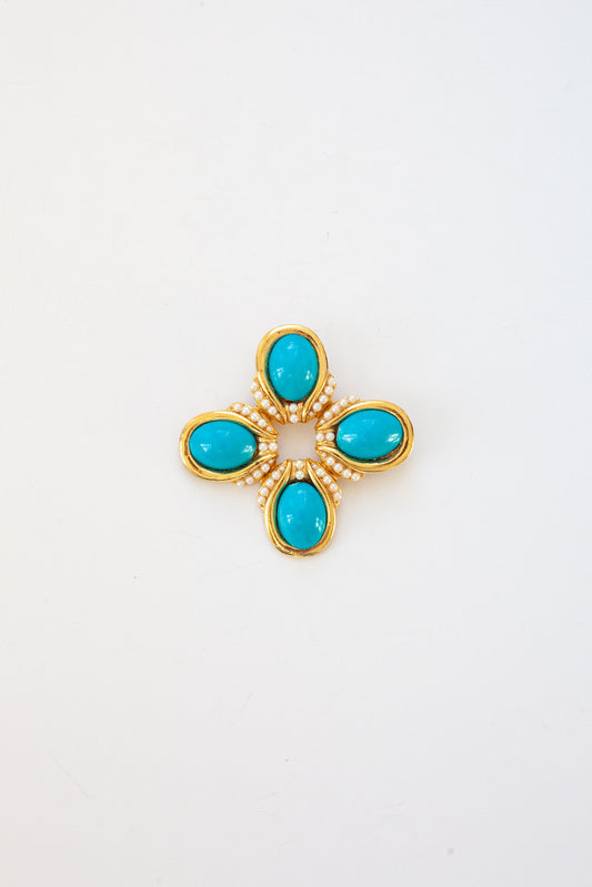 Vintage Turquoise Cabachon Brooch