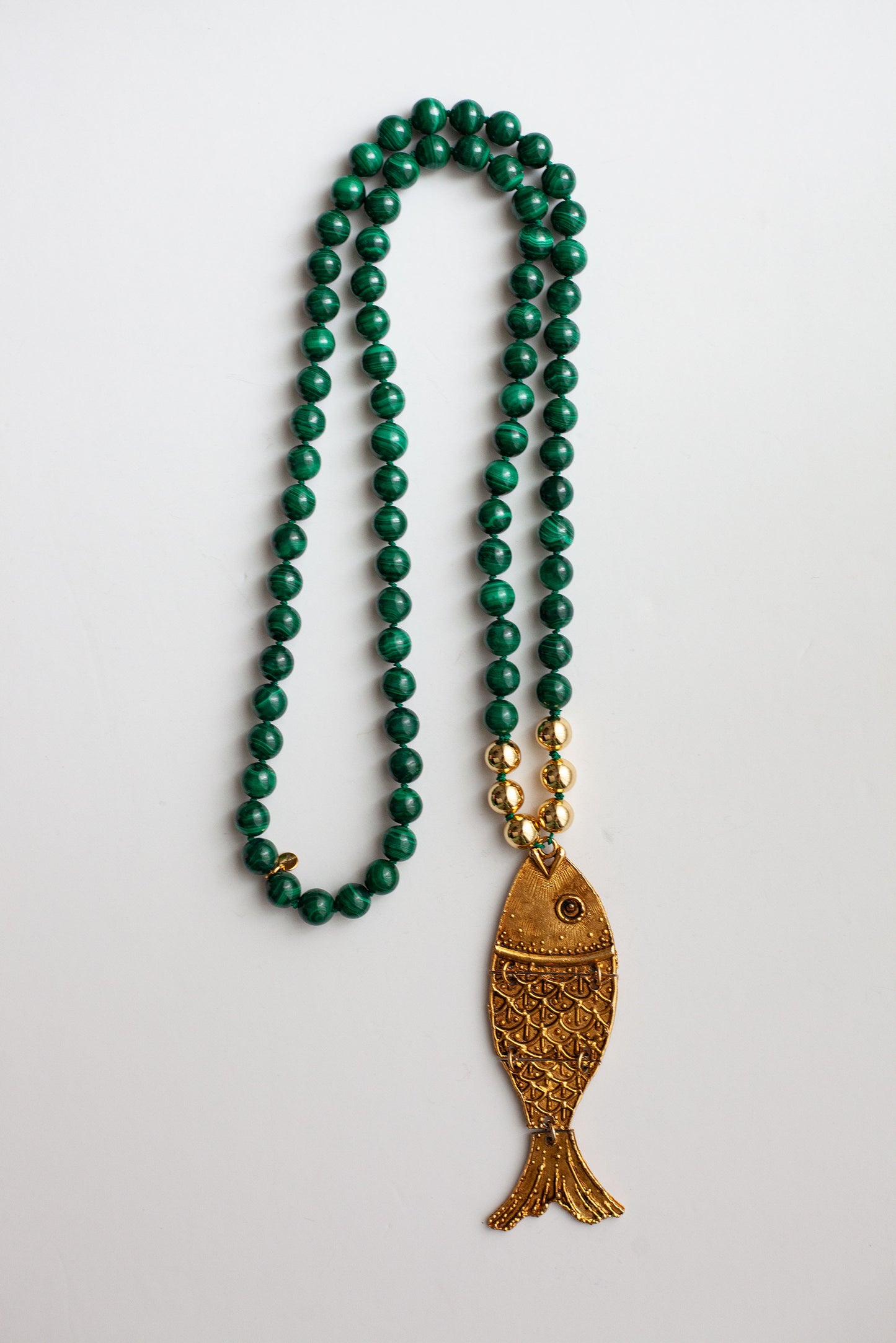 Malachite Necklace with Vintage Fish Pendant