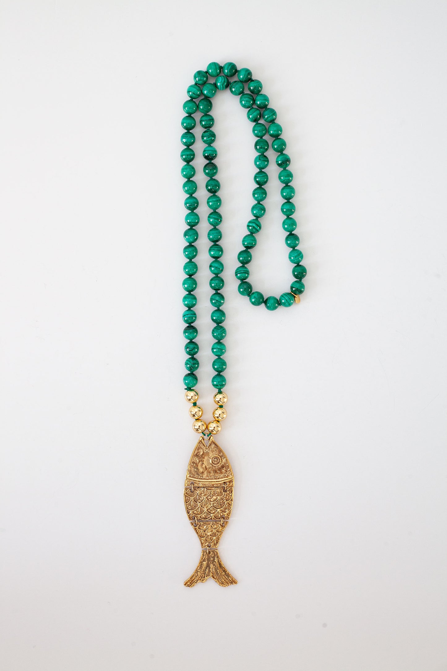 Malachite Necklace with Vintage Fish Pendant