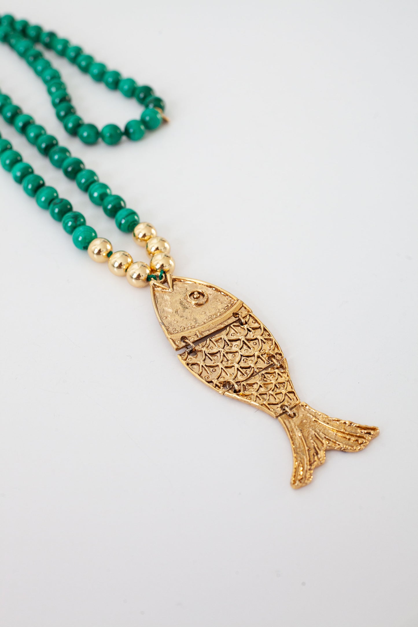 Malachite Necklace with Vintage Fish Pendant