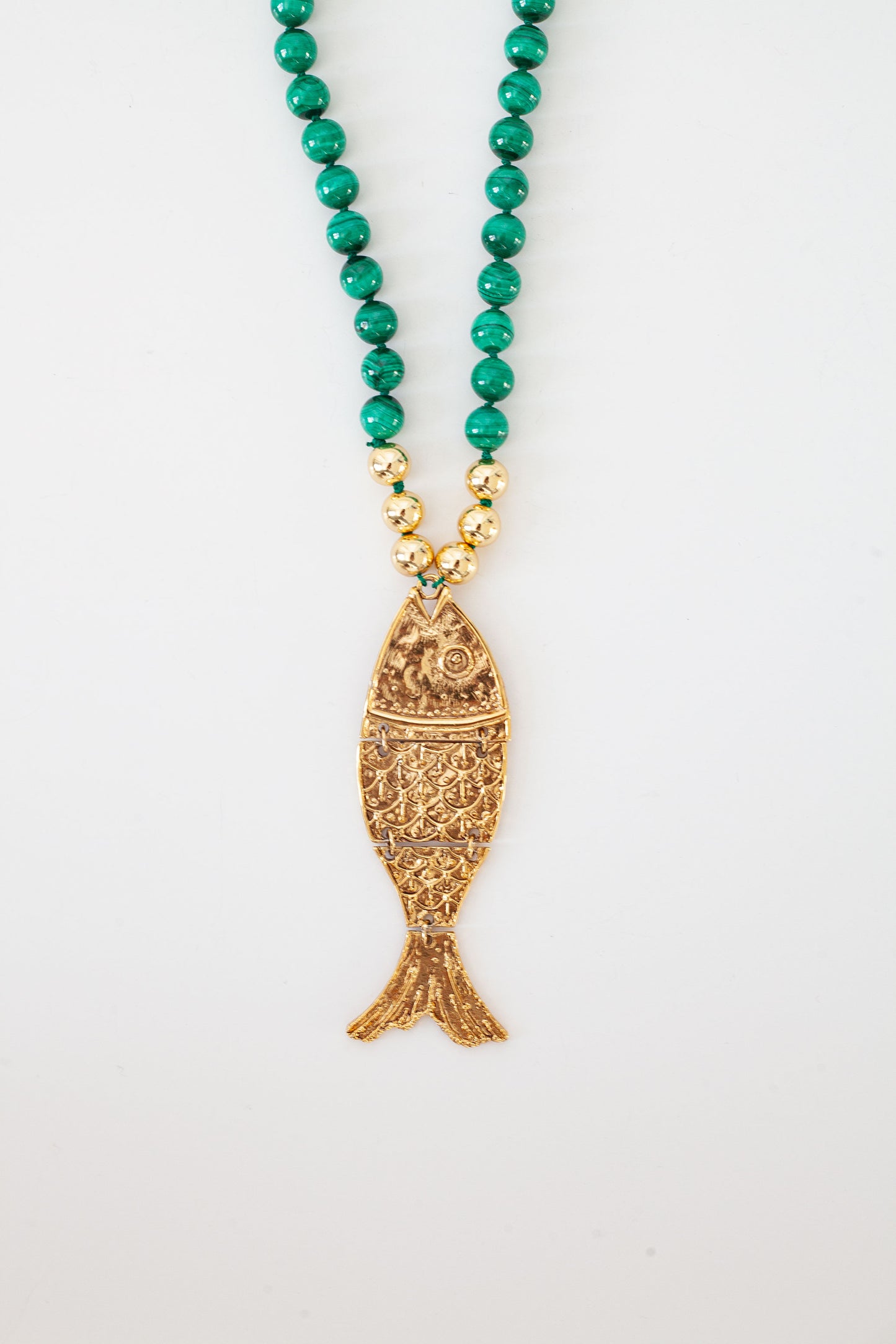 Malachite Necklace with Vintage Fish Pendant