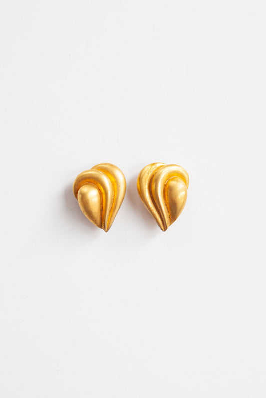 Vintage Brushed Gold Heart Earrings
