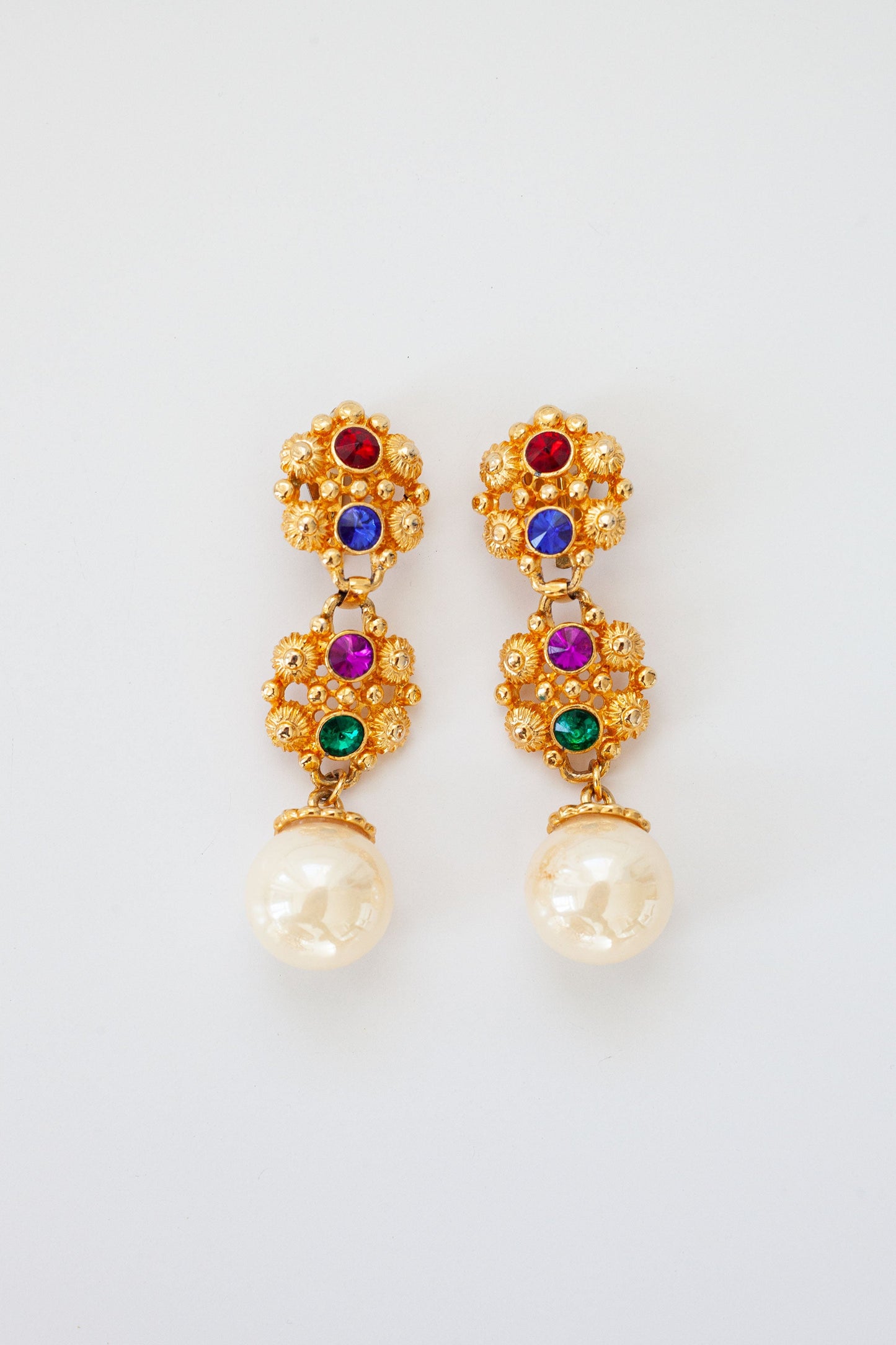 Vintage Gold Pearl Dangle Earrings