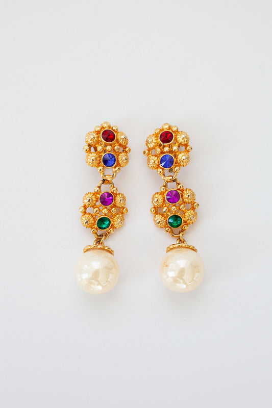 Vintage Gold Pearl Dangle Earrings