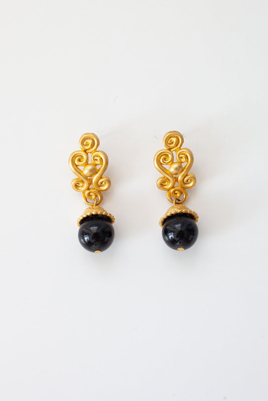 Vintage Gold and Black Drop Earrings