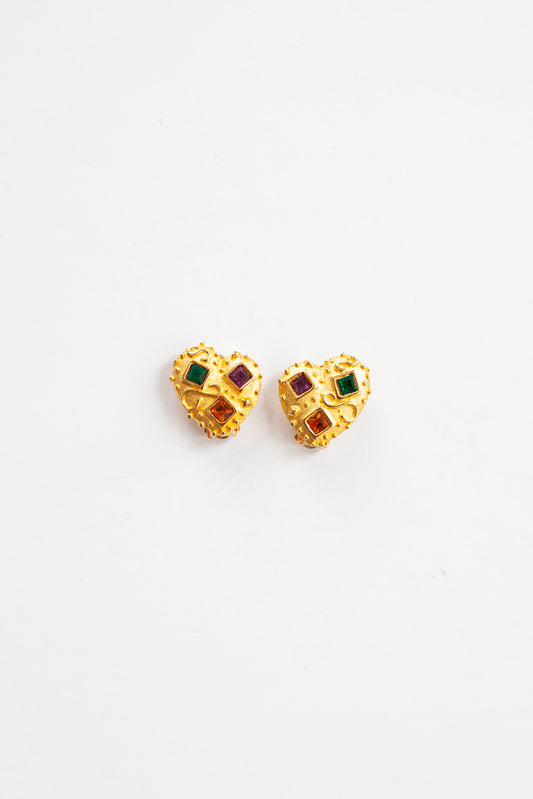 Vintage Heart and Crystal Earrings
