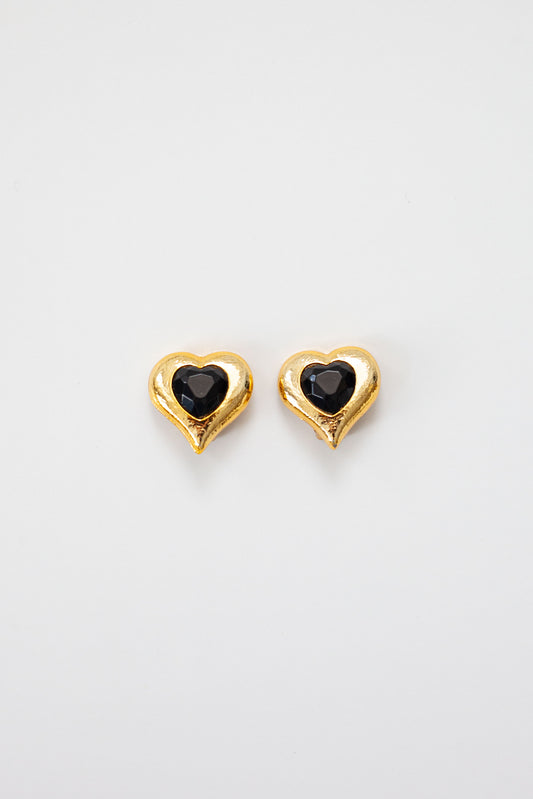 Vintage Onyx Heart Earrings