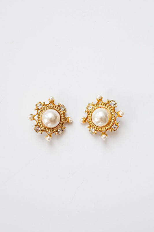 Vintage Pearl and Rhinestone Earrings