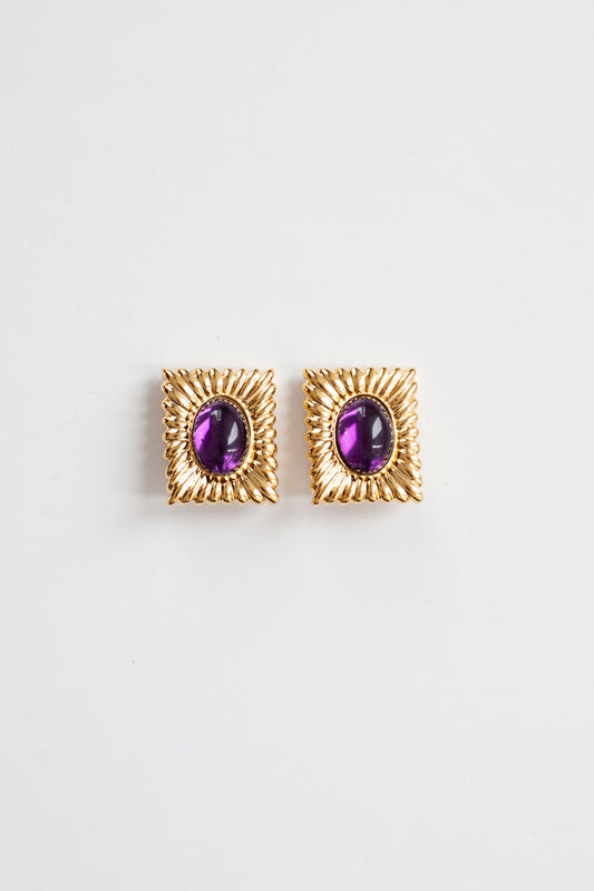 Vintage Purple Cabachon Shield Earrings