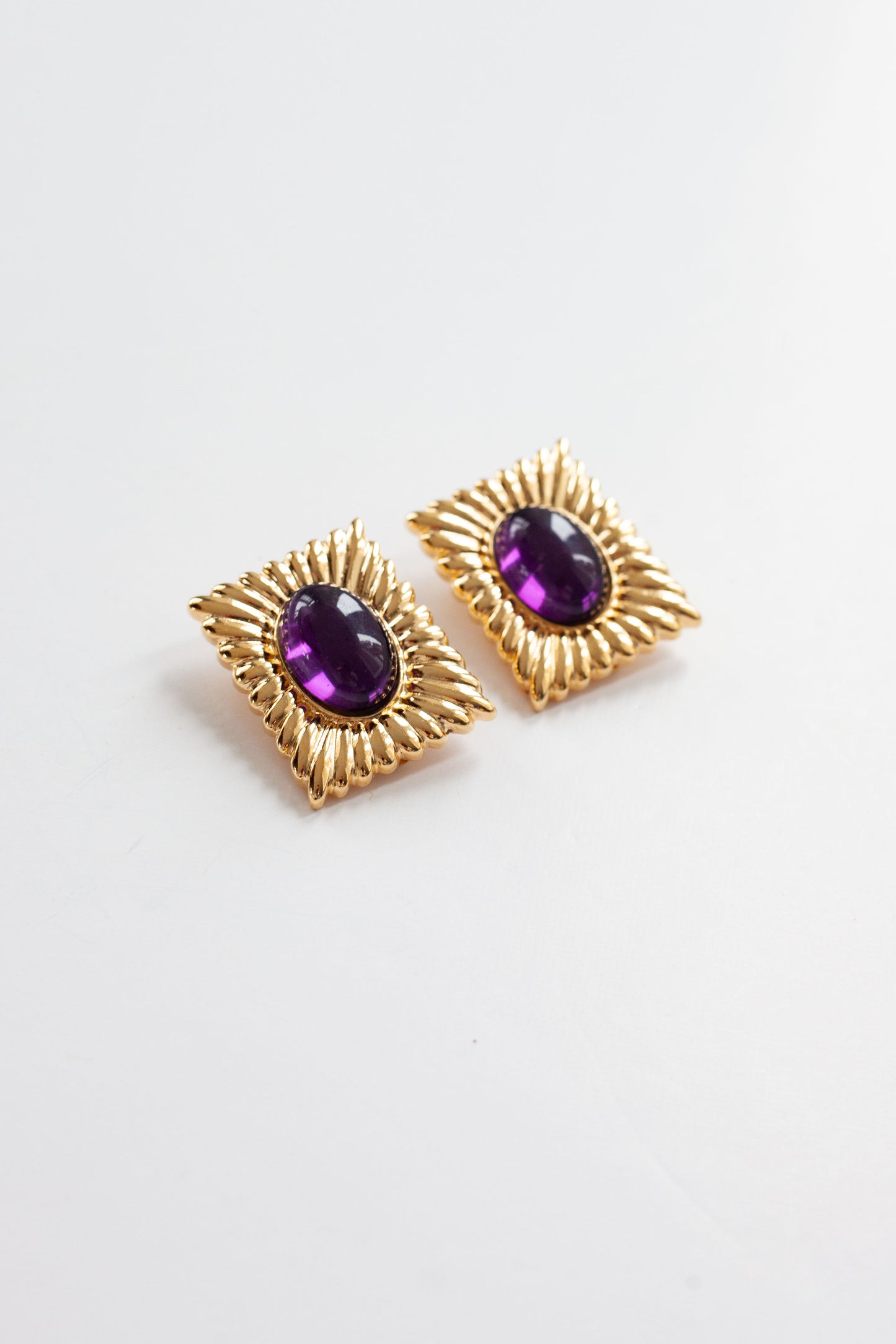 Vintage Purple Cabachon Shield Earrings