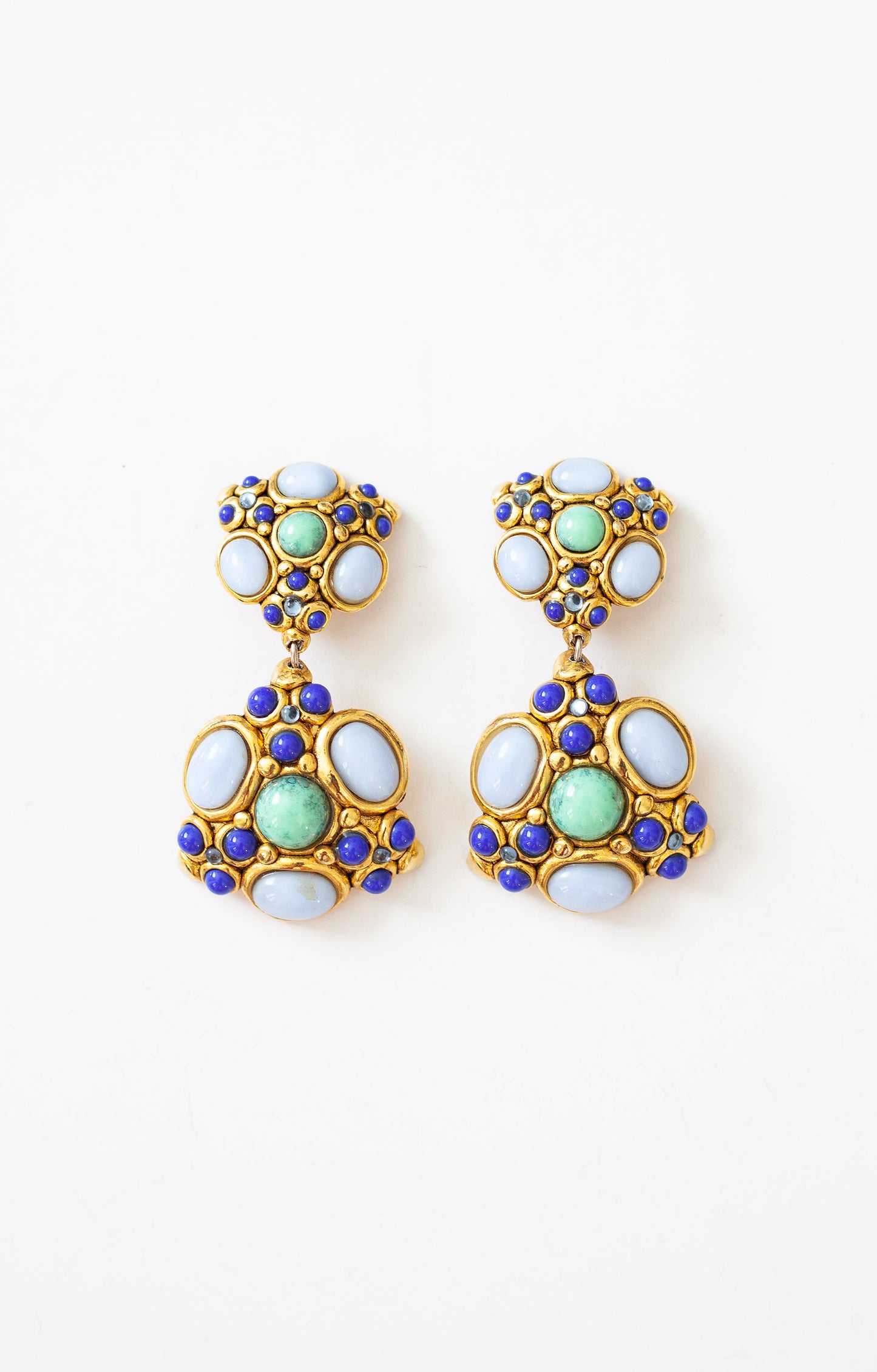 Vintage Blue Cabachon Dangle Earrings