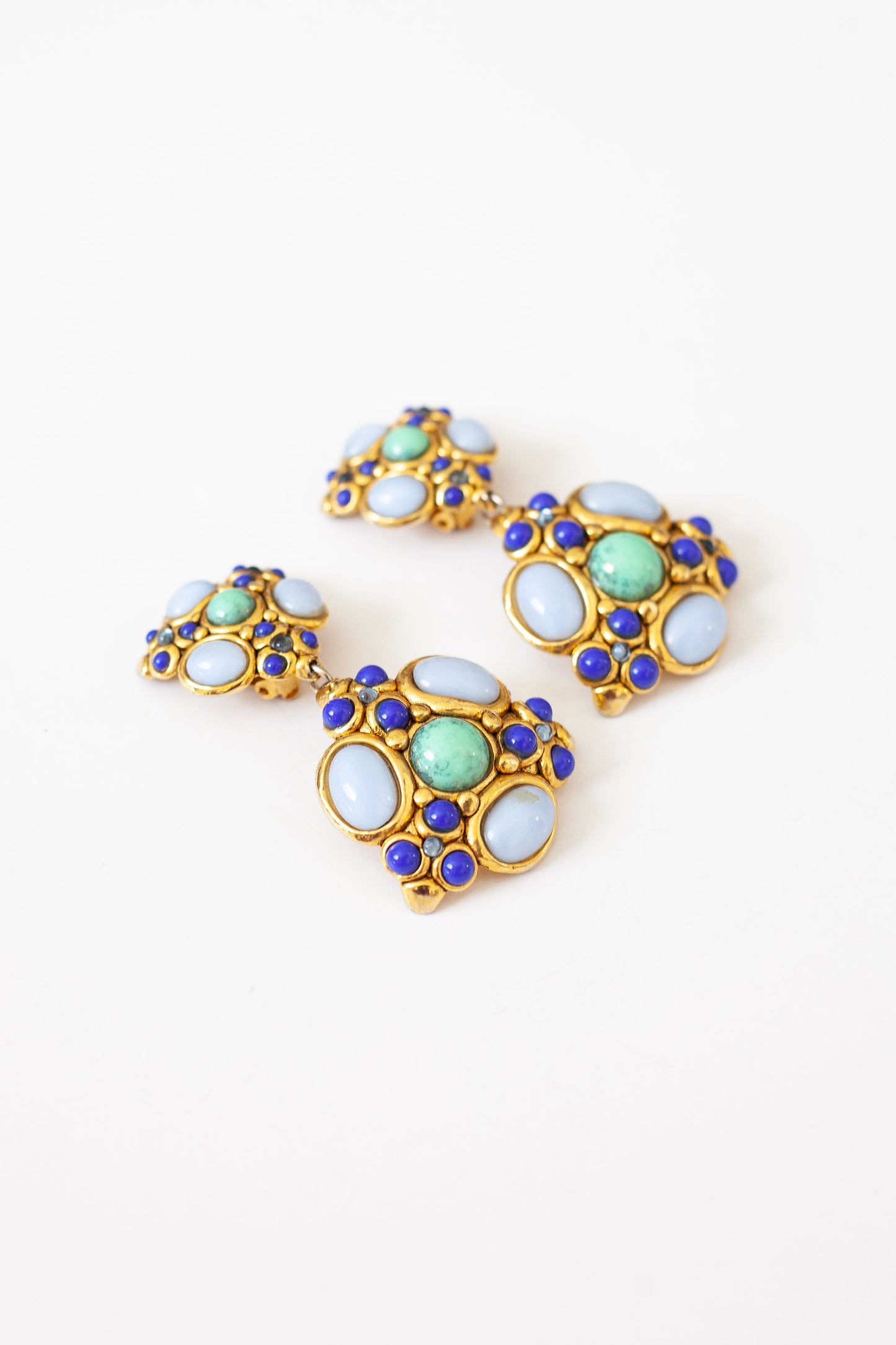 Vintage Blue Cabachon Dangle Earrings
