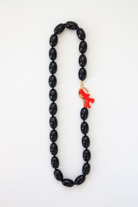 Vintage Designer Black and Coral Necklace