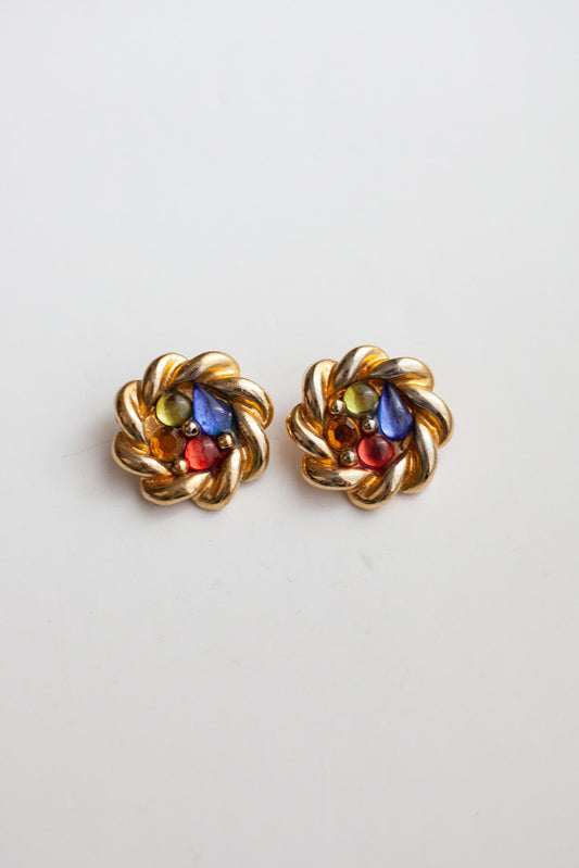 Vintage Gemstone Cluster Earrings