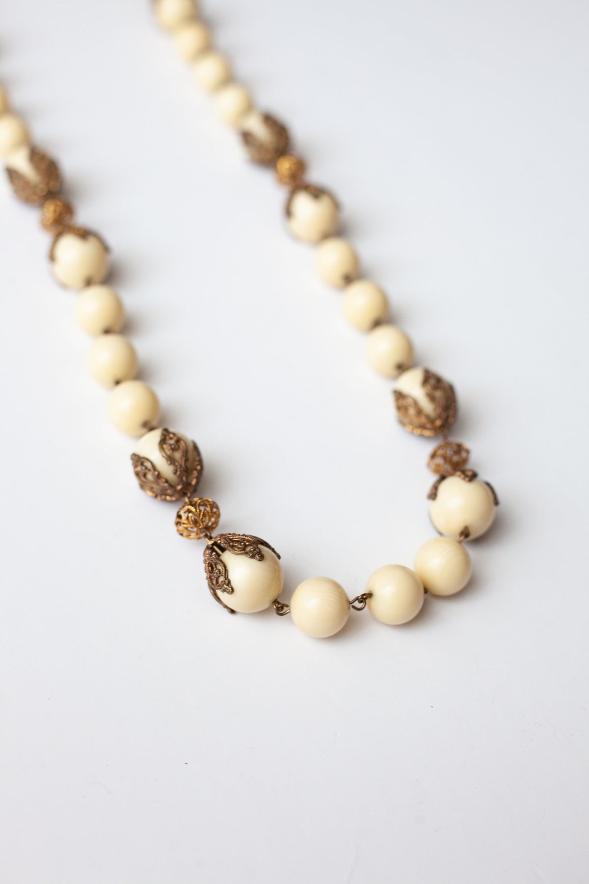 Vintage Long Neutral Bead Necklace
