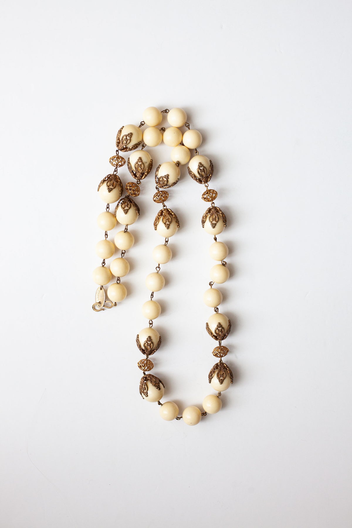 Vintage Long Neutral Bead Necklace