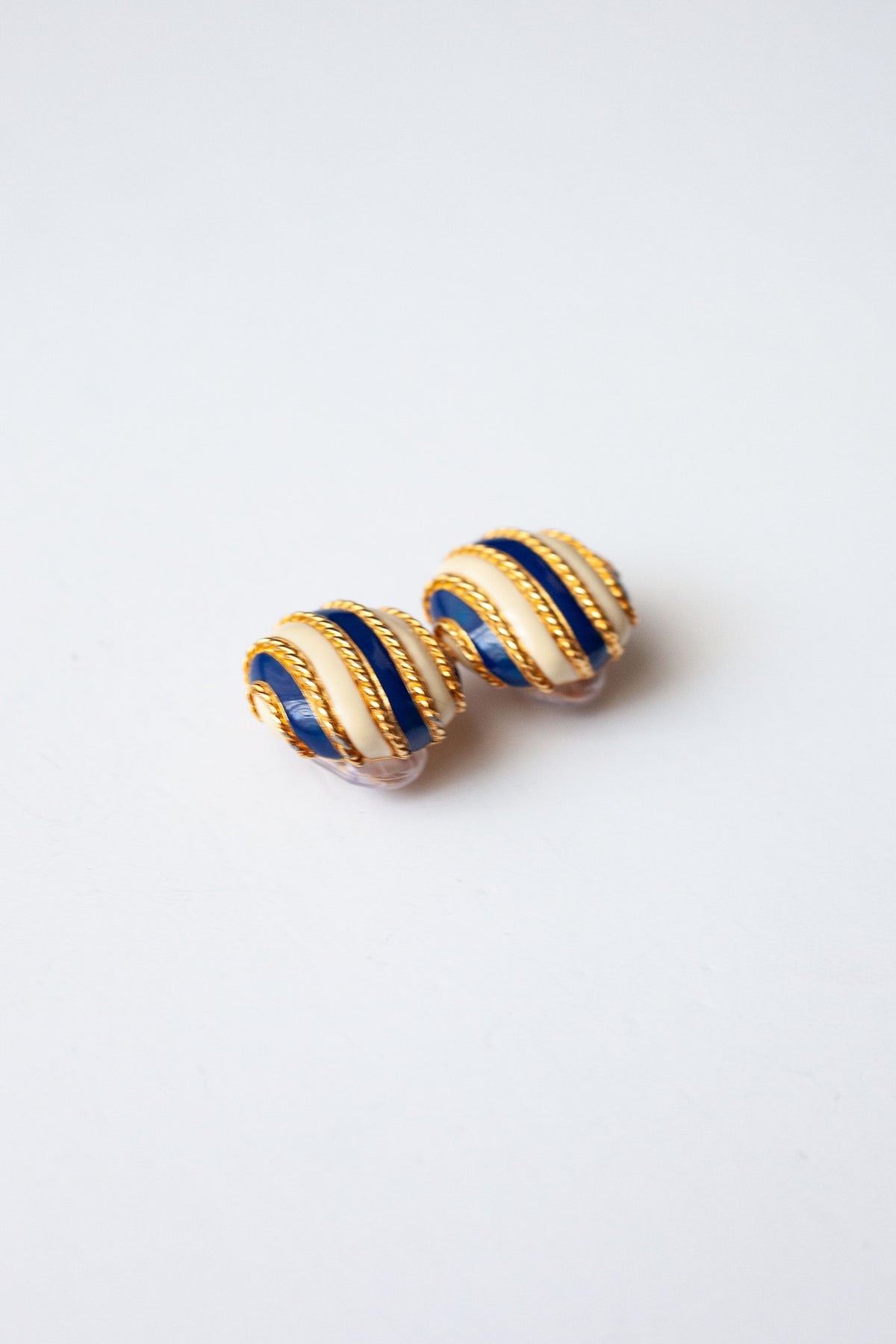 Vintage Navy Stripe Round Earrings