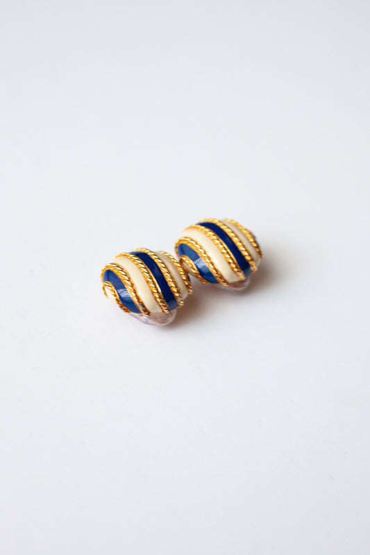 Vintage Navy Stripe Round Earrings