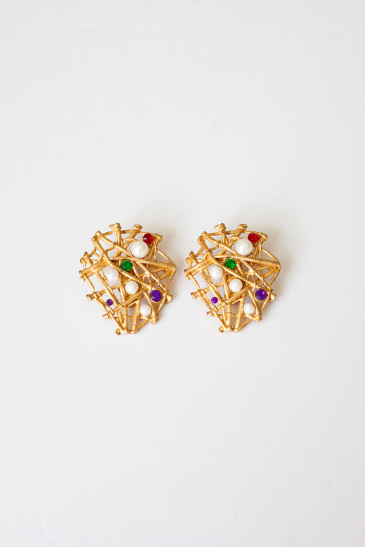 Vintage Pearl and Rhinestone Statement Earrings