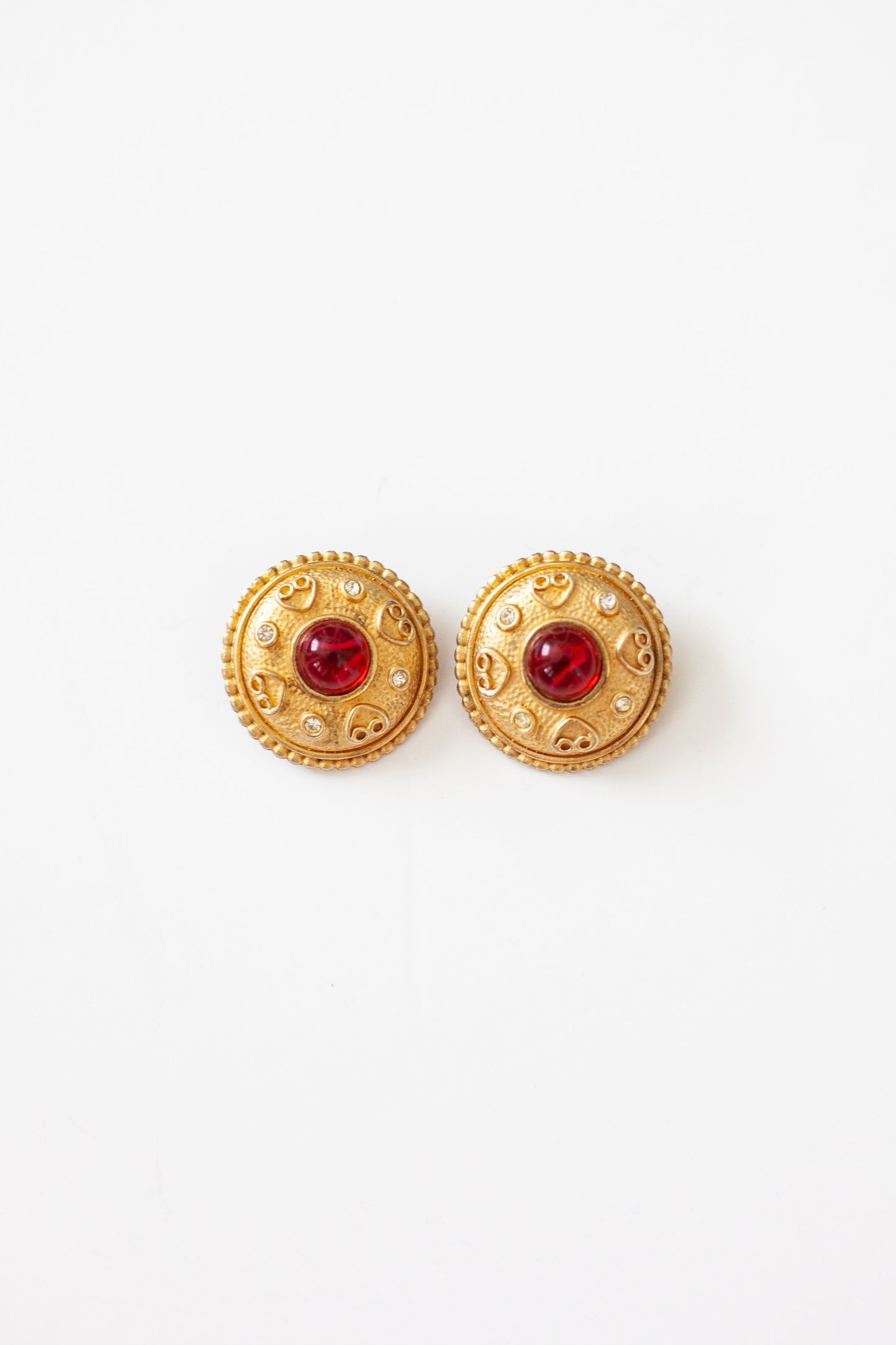 Vintage Red Cabachon Button Earrings