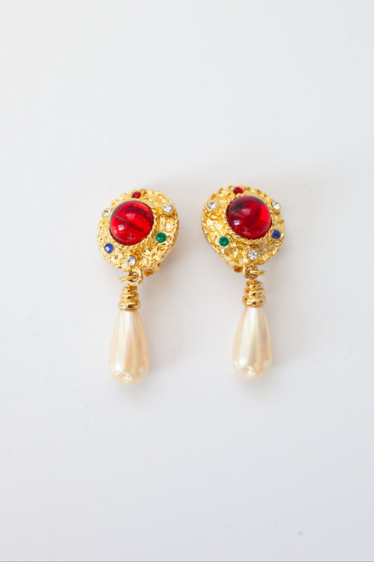 Vintage Red Cabachon Earrings