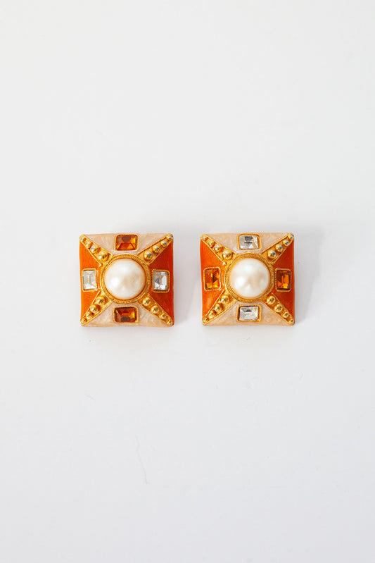 Vintage Square Rhinestone Earrings