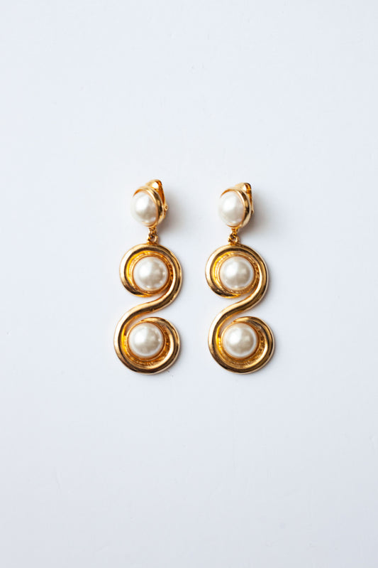 Vintage Swirl Pearl Drop Earrings